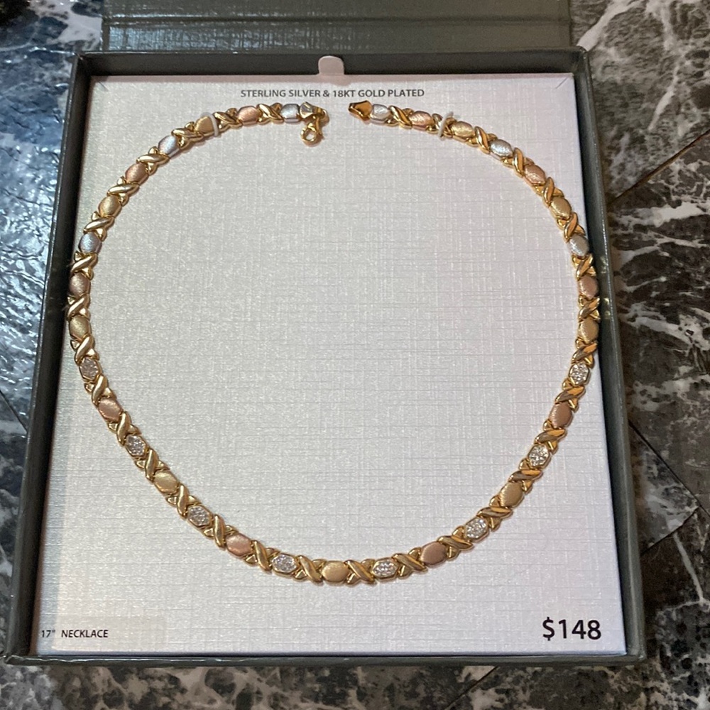 XO Tricolor 18kt gold plated 17” necklace